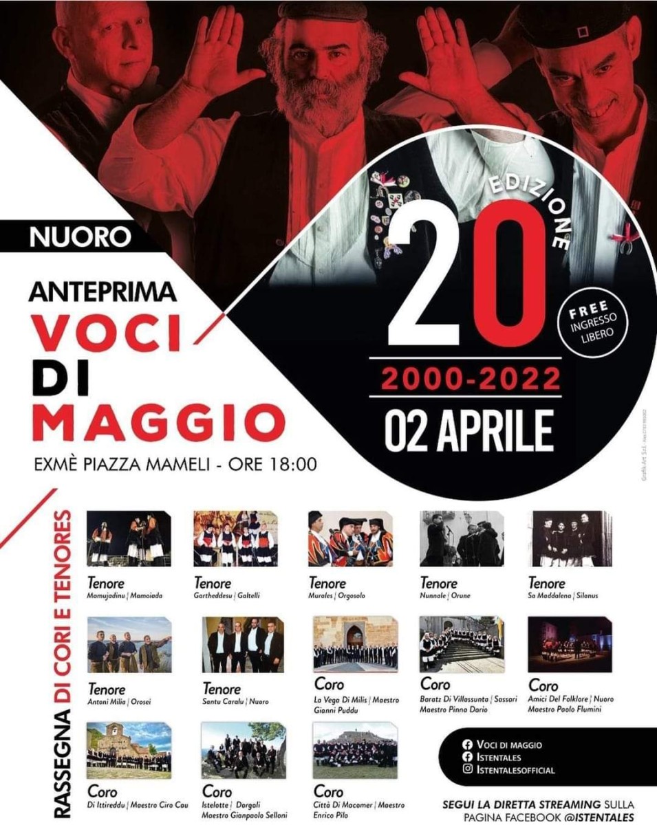 Nuoro 2 Aprile 22, Exme ore 18 presentazione della manifestazione "Voci di Maggi"